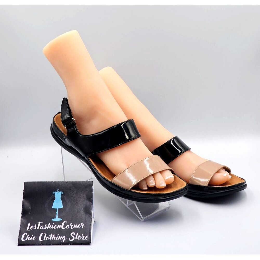Strive OAHU Women's Black Nude Patent Leather Cushioned Sandals Sz 9.5 2426 - Picture 4 of 15